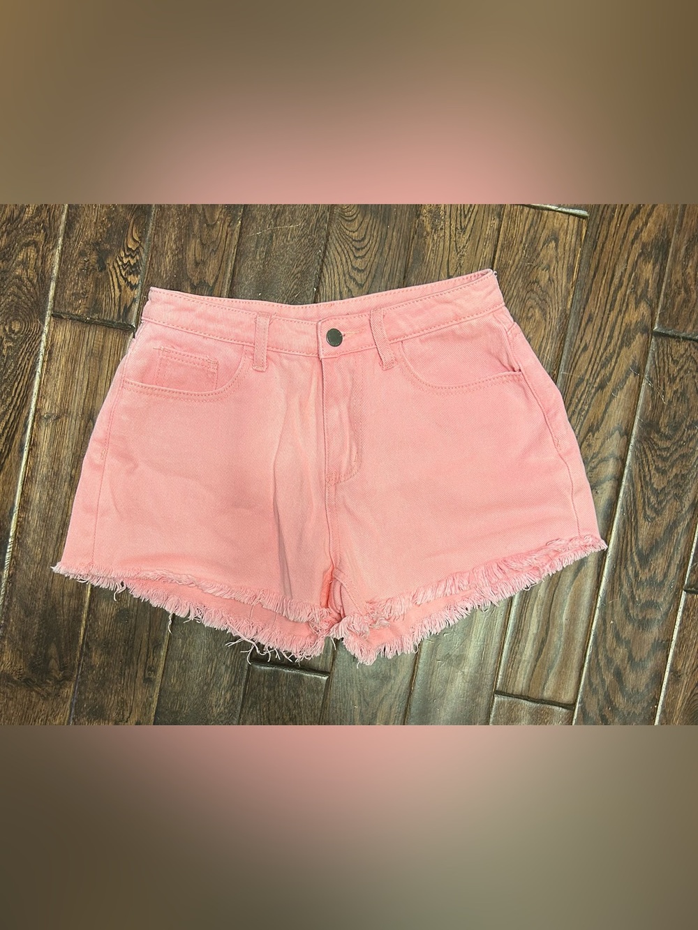 SHEIN Pink High-Rise Frayed Denim Shorts